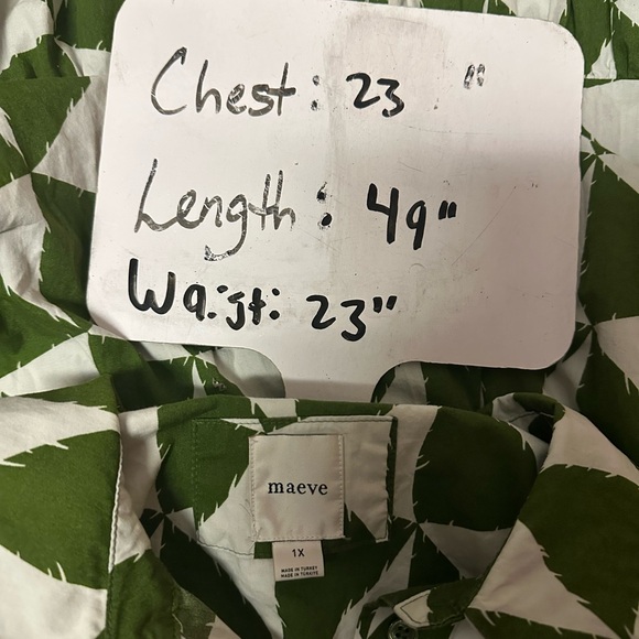 Anthropologie Maeve Bettina Tiered Shirt Dress Plus Size 1X Midi Green Pattern - Picture 11 of 13